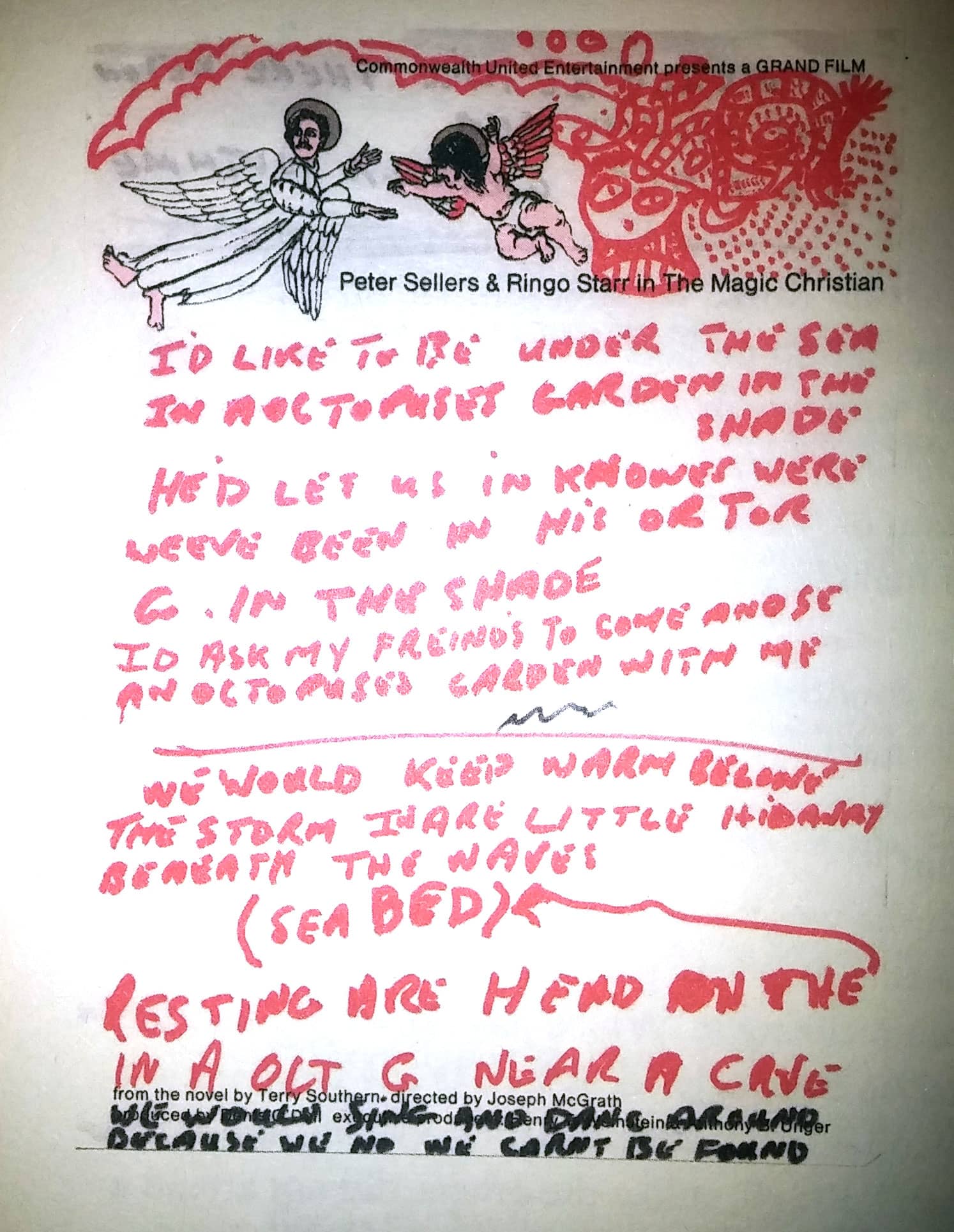 Ringo Starr's handwritten lyrics to Octopus's Garden